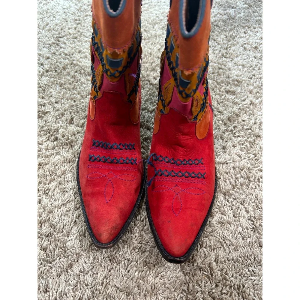 Womens Red Orange Embroidered Western Boho Festival Cowboy Boots Retro Tribal 7M - Picture 10 of 10